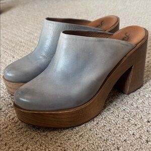Free People Blue Leather Platform Clogs